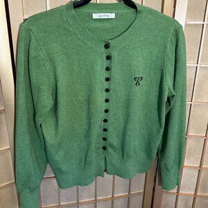 Le Pitta green knit coquette cardigan with embroidered bow detail - Sz S, EUC
